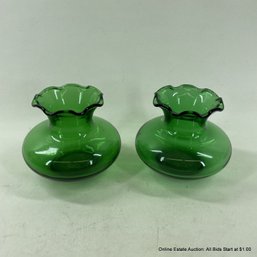 Pair Of Green Glass Miniature Vases