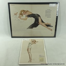 Alberto Vargas Pinup Girl Chromolithograph And Page From 1940s Calendar August Page, Shrink Wrapped
