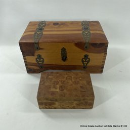 2 Wooden Boxes- Vintage J.C. Penney Mary Lu Doll's Chest, Small Branch Veneer Presentation Box
