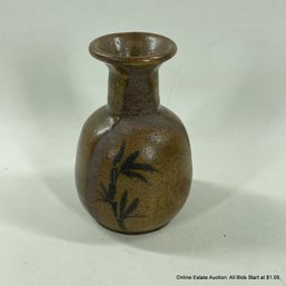 Small Stoneware Vase With Applied Bamboo Motif