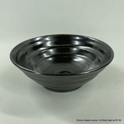 Metallic Glazed Pottery Bowl Marked 'M'