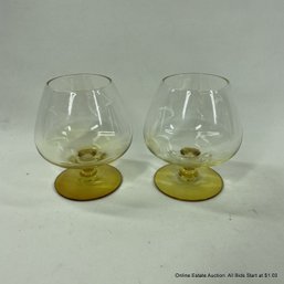 Pair Clear To Yellow Footed Cordial Glasses