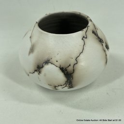 Raku Fired Ceramic Cache Pot Or Vase Signed