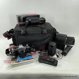 Canon AE-1 Film Camera With Case And Accessories