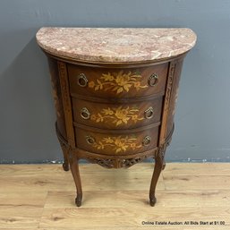 French Style Marble Top Side Table With Three Drawers