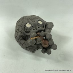 Whimsical Pipe Smoking Clay Frog