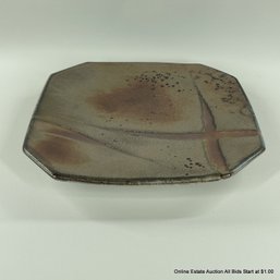 Metallic Glazed Footed Platter Signed