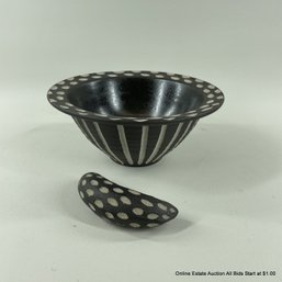 Larry Halvorsen Stoneware Sgraffito Bowl & Rattle