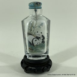 Reverse Painted Snuff Bottle With Stone Lid And Stand