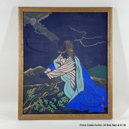 Jesus Painted On Silk In Frame