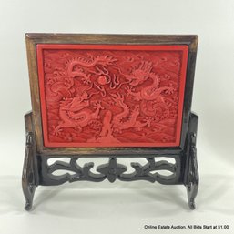 Chinese Cinnabar 5-claw Dragon Table Screen