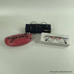 Three Pairs Of Eyeglass Frames From Kate Spade, WOOW, And Kala Eyewear With Cases