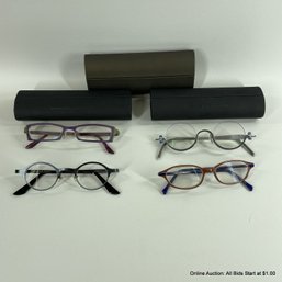 Four Pairs Of Prodesign Denmark Eyeglass Frames With Three Cases