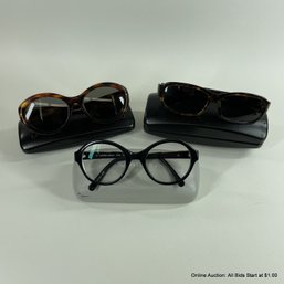 Three Pairs Of Calvin Klein Sunglass And Eyeglass Frames With Cases
