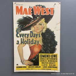 Vintage Mae West Every Day's A Holiday Movie Poster Board