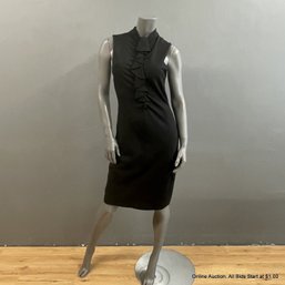 Elie Tahari Black Sleeveless Dress With Front Ruffle, Women's Size 6
