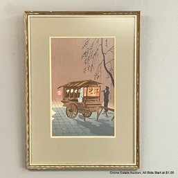 Vintage Tokuriki Tomikichiro Soba Cart Vendor Japanese Woodblock Print