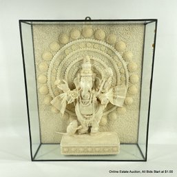 Wood Ganesha Statue In Glass Display Frame