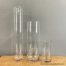 Three Tall Cylinder Glass Vases By CB2  (LOCAL PICKUP ONLY)