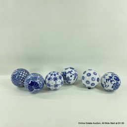 6 Tozai Home Blue & White Porcelain Decorative 3' Balls