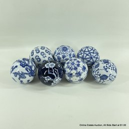 7 Tozai Home Blue & White Porcelain Decorative 3' Balls