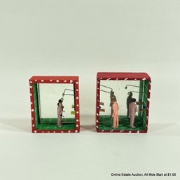 Two Piece Diorama Of Showering Humans