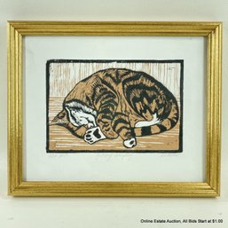 Woodblock Print Gatsby Sleeping 2017 5/10 Signed In Pencil