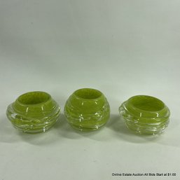 3 Green Merrilee Moore Blown Glass Votives