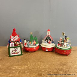 4 Vintage Wooden Christmas Musical Carousals And Box