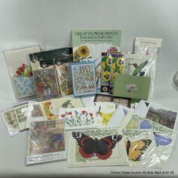 Large Lot Of Botanical Greeting Cards And Post Cards, As Photographed