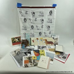 Dog-Themed Lot With Note Cards, Night Light, And Tea Towel