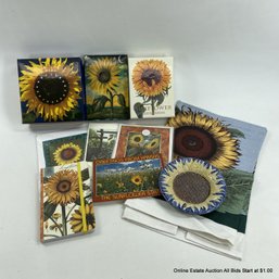 Assortment Of Sunflower Note Cards, Tea Towel And Trinket Dish