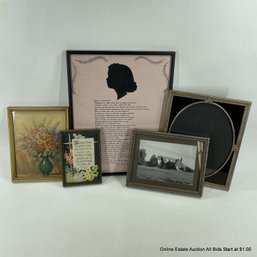 Set Of Five Vintage Frames, With And Without Art Or Poems