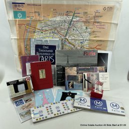 Collection Of Paris Themed Items Including Books, Magnetic Poetry, Note Cards, And More