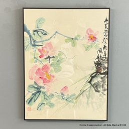 Chinese Watercolor On Paper Cherry Blossoms