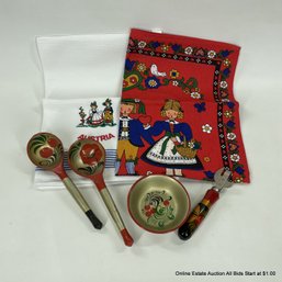 Austrian  Tea Towels And Lacquered Kitchen Utensils