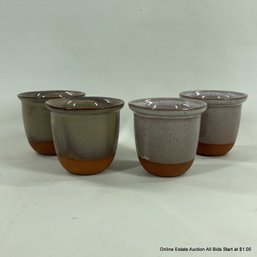 Four Glazed Pottery Cups, Two Are Signed