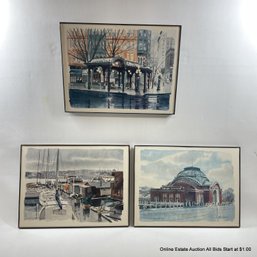 Trio Of Paul N. Norton Offset Lithographs Of Seattle And Tacoma Iconic Locations, Framed