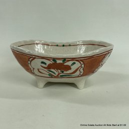 Hand-Painted Speckled Stoneware Pottery Footed Bowl