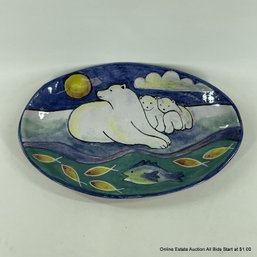 Pat Espey Pottery Plate With Polar Bears And Fish