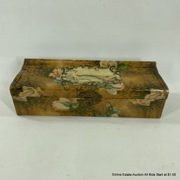 Wrapped Lidded Wooden Box With Latch And Silk Lining