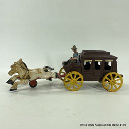 Antique Die-Cast Metal Stage Coach With Galloping Horses And Driver