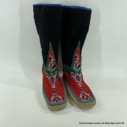 Asian Embroidered Felt Boots