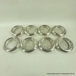 Eight Vintage Empire Sterling Silver & Crystal Drink Coasters