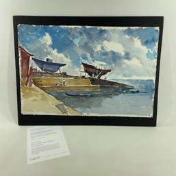 George Dennis Watercolor On Paper Of A Harbor Scene