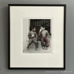 Framed Black & White Unsigned Photograph Of Two Boys Eating Ice Cream