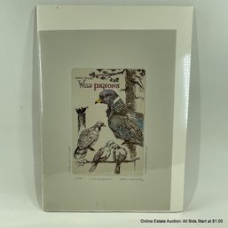 'Wild Pigeons' Mary N Balcomb Etching On Zinc 10/150 Hand Colored