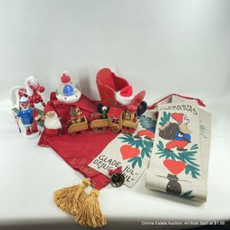 Assorted Vintage Christmas Decor Including Santa Dam Troll, Wall Hanging, Runner, More