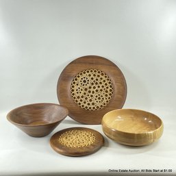 Assorted Decorative Wood Serving Bowls & Trivets