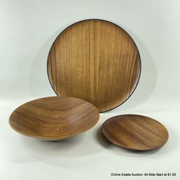 Three Decorative Wood Serving Bowl & Trays